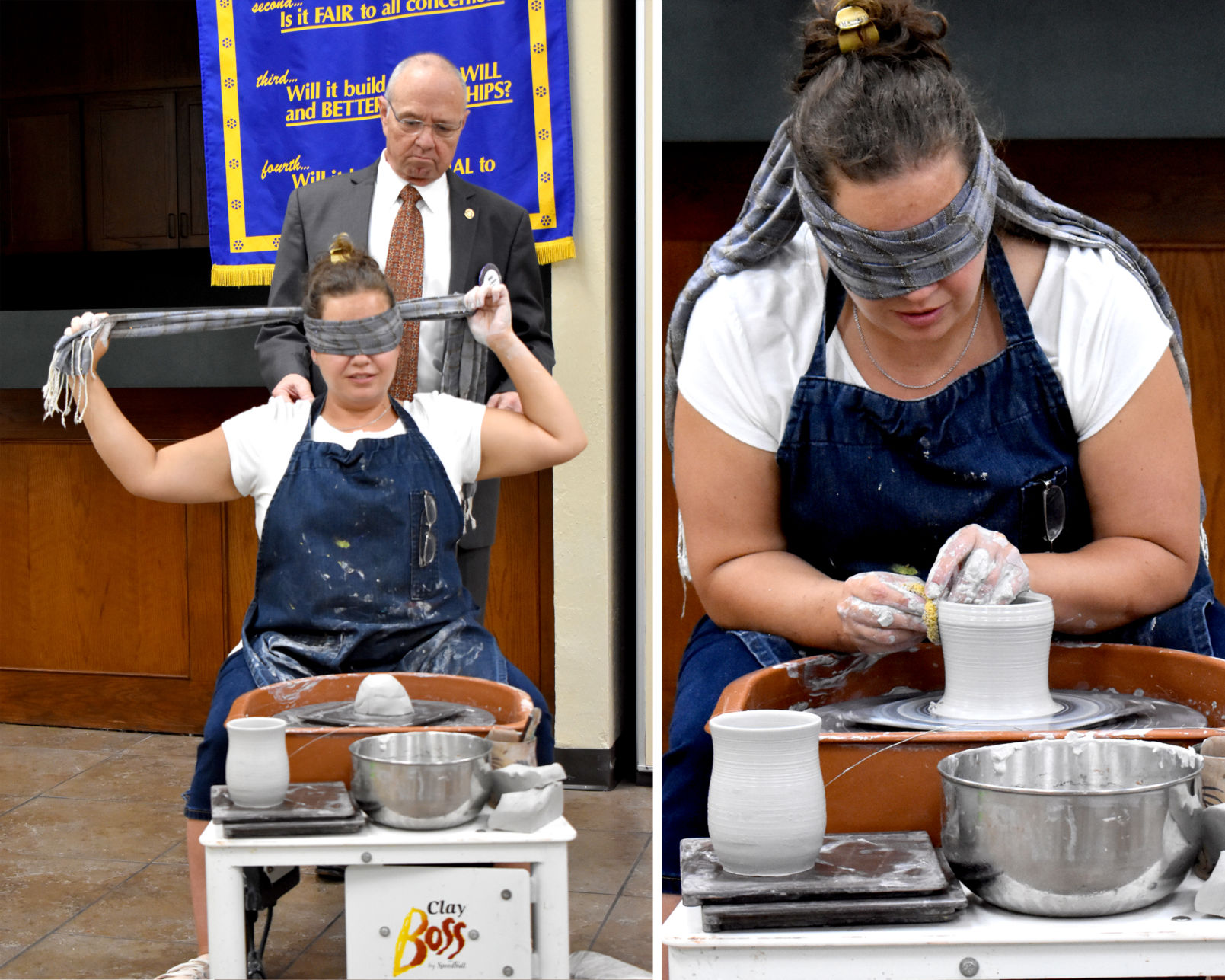 Throwing pottery blindfolded